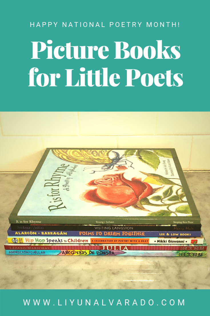 Stack of picture books about poets and poetry.